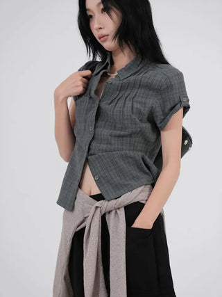 Caro Roll-up Vintage Check Pintuck Shirt