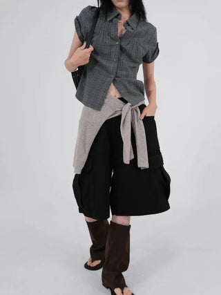 Caro Roll-up Vintage Check Pintuck Shirt