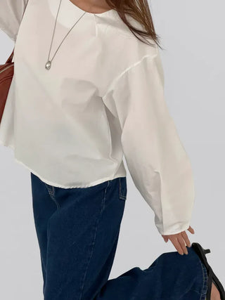 Quni Round Neck Pintuck Blouse