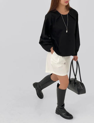 Quni Round Neck Pintuck Blouse