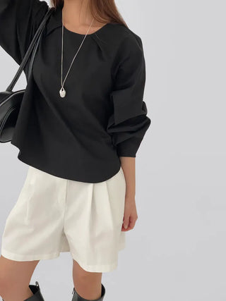 Quni Round Neck Pintuck Blouse