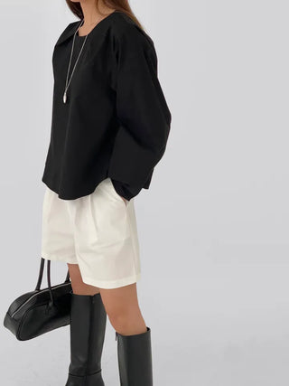 Quni Round Neck Pintuck Blouse