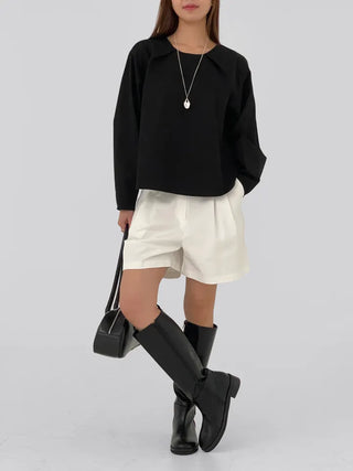 Quni Round Neck Pintuck Blouse