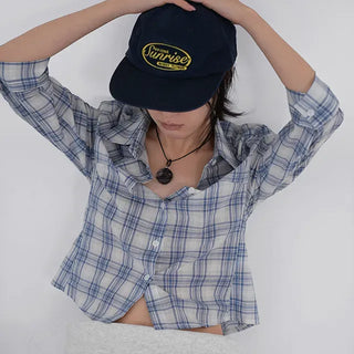Zeo 3/4 Vintage Crop Check Shirt