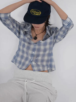 Zeo 3/4 Vintage Crop Check Shirt