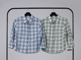 Zeo 3/4 Vintage Crop Check Shirt