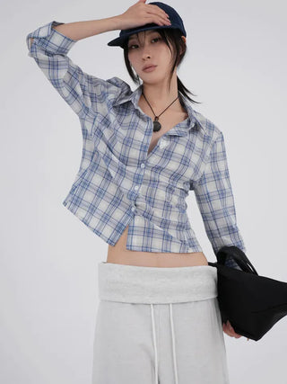 Zeo 3/4 Vintage Crop Check Shirt