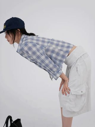 Zeo 3/4 Vintage Crop Check Shirt