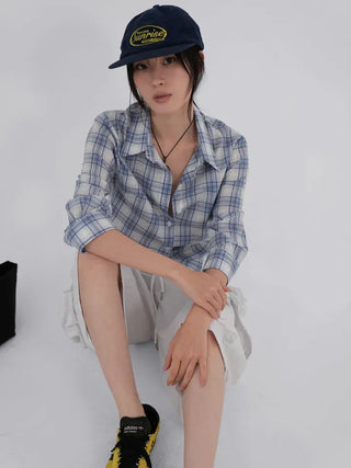 Zeo 3/4 Vintage Crop Check Shirt