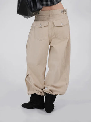 Bea Side Cut Snap Balloon Cotton Pants