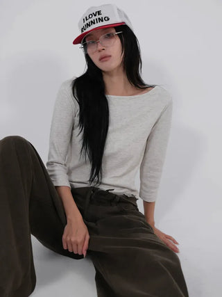 Neyu Boat Neck 3/4 Sleeve Basic Cotton T-shirt