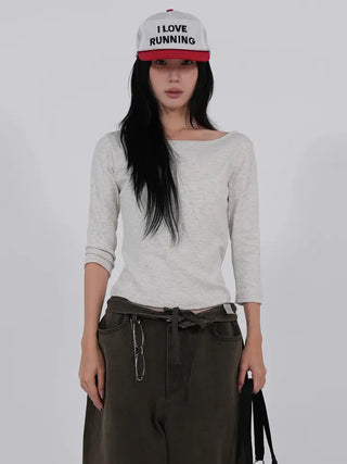 Neyu Boat Neck 3/4 Sleeve Basic Cotton T-shirt