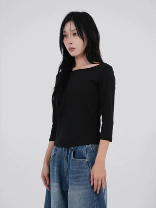 Neyu Boat Neck 3/4 Sleeve Basic Cotton T-shirt