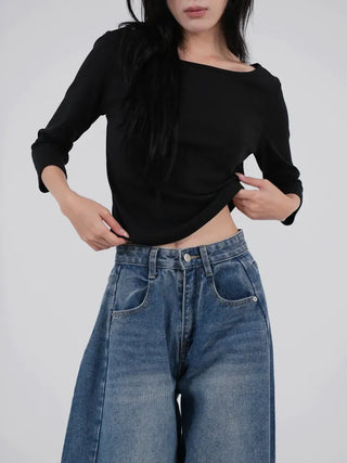 Neyu Boat Neck 3/4 Sleeve Basic Cotton T-shirt