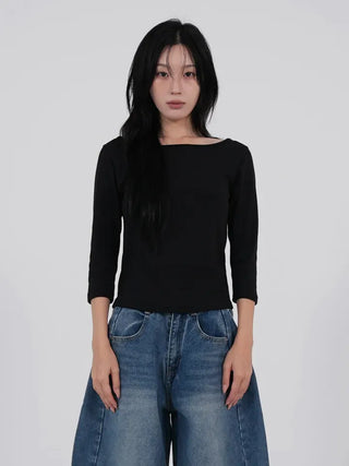 Neyu Boat Neck 3/4 Sleeve Basic Cotton T-shirt