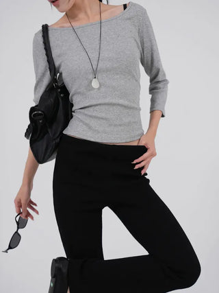 Neyu Boat Neck 3/4 Sleeve Basic Cotton T-shirt