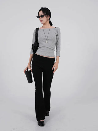 Neyu Boat Neck 3/4 Sleeve Basic Cotton T-shirt