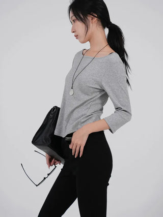 Neyu Boat Neck 3/4 Sleeve Basic Cotton T-shirt