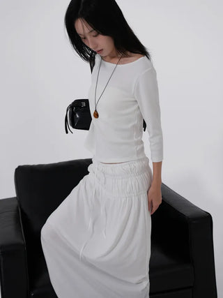 Neyu Boat Neck 3/4 Sleeve Basic Cotton T-shirt