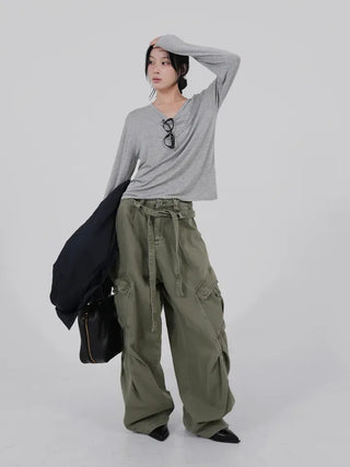 Leyu V-neck Loose Long Sleeve
