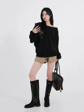 Cora Saint Graphic Off-Shoulder Sweatshirt