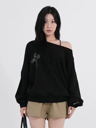 Cora Saint Graphic Off-Shoulder Sweatshirt
