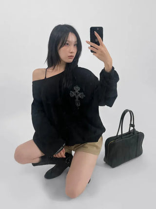 Cora Saint Graphic Off-Shoulder Sweatshirt