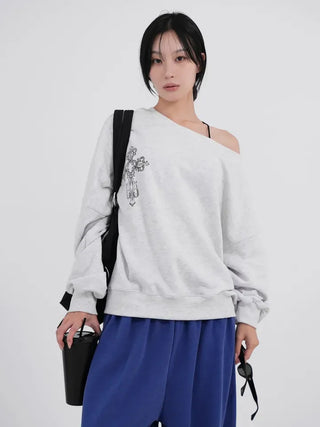 Cora Saint Graphic Off-Shoulder Sweatshirt