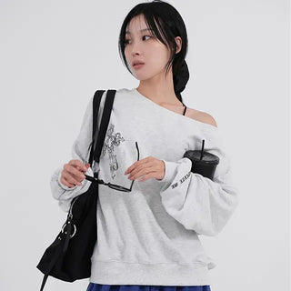 Cora Saint Graphic Off-Shoulder Sweatshirt