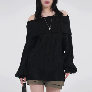 Ene Off-shoulder Loose Cable Knit