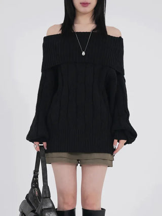 Ene Off-shoulder Loose Cable Knit