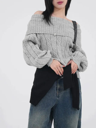 Ene Off-shoulder Loose Cable Knit