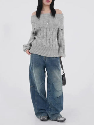 Ene Off-shoulder Loose Cable Knit