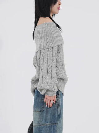 Ene Off-shoulder Loose Cable Knit