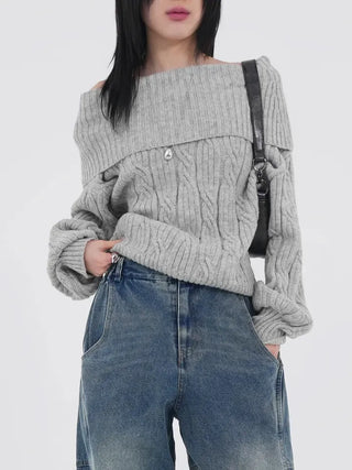Ene Off-shoulder Loose Cable Knit