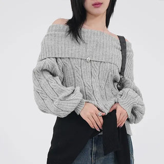 Ene Off-shoulder Loose Cable Knit