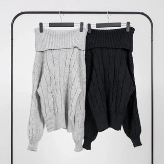 Ene Off-shoulder Loose Cable Knit