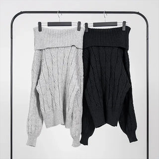 Ene Off-shoulder Loose Cable Knit