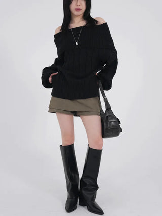 Ene Off-shoulder Loose Cable Knit