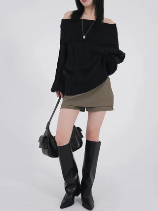 Ene Off-shoulder Loose Cable Knit