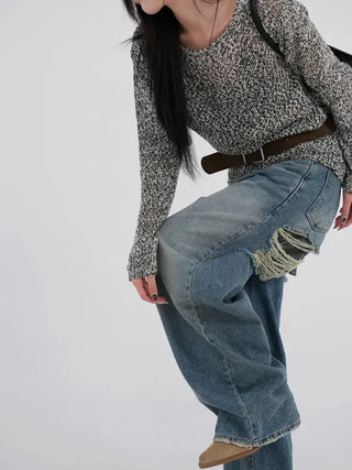 J Check Layer Back Damage Wide Pants
