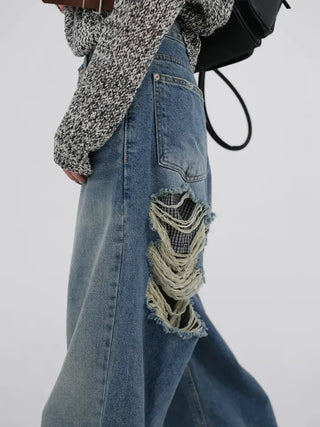J Check Layer Back Damage Wide Pants
