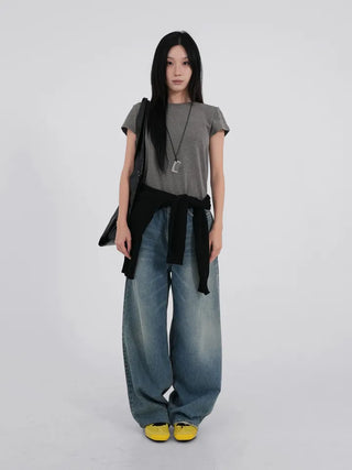 J Check Layer Back Damage Wide Pants
