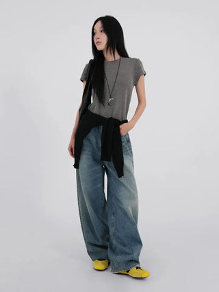 J Check Layer Back Damage Wide Pants