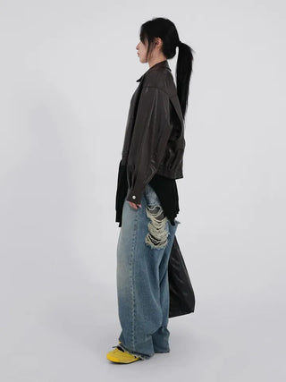 J Check Layer Back Damage Wide Pants