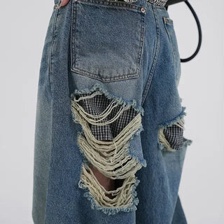 J Check Layer Back Damage Wide Pants