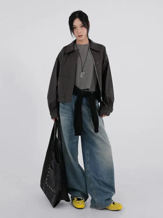 J Check Layer Back Damage Wide Pants