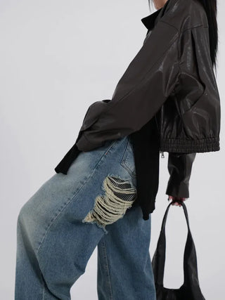 J Check Layer Back Damage Wide Pants