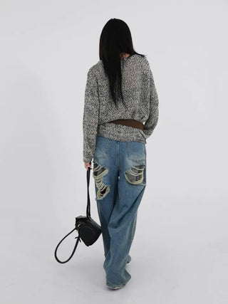 J Check Layer Back Damage Wide Pants