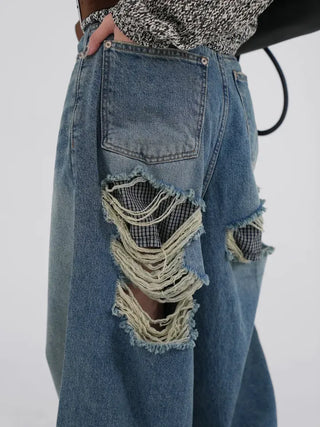 J Check Layer Back Damage Wide Pants